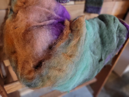 Fiber batt - alpaca, fine wool, mohair, hand dyed ready to spin