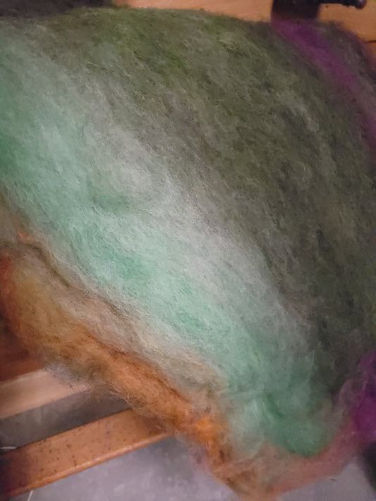 Fiber batt - alpaca, fine wool, mohair, hand dyed ready to spin