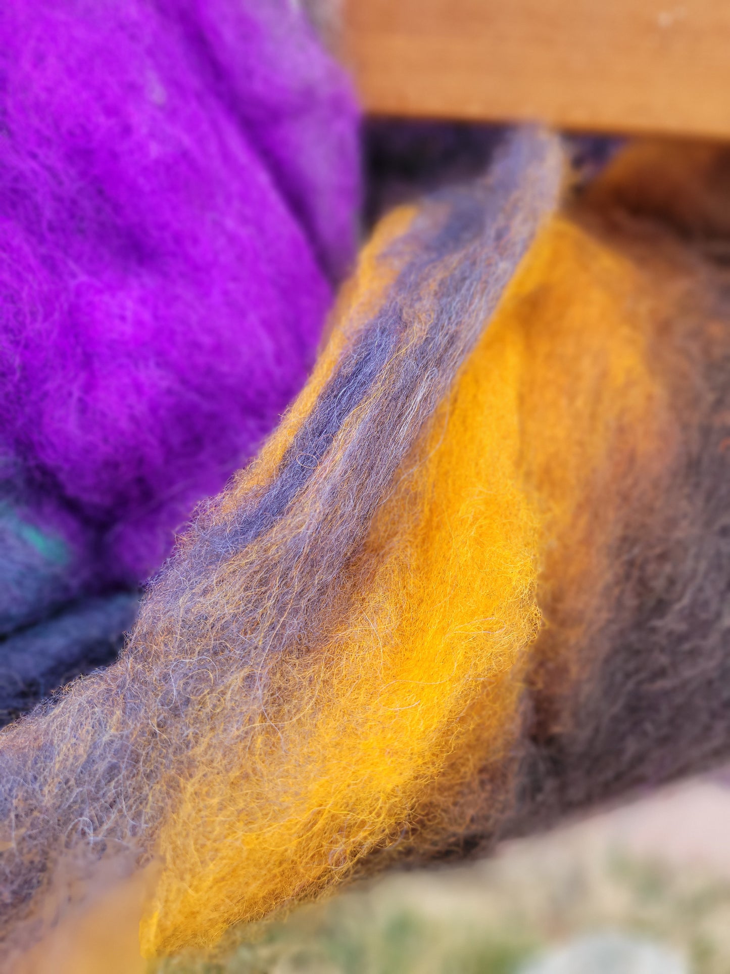 Fiber batt - alpaca, fine wool, mohair hand dyed ready to spin